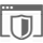 Ikona tarczy na tle przeglądarki internetowej symbolizującą bezpieczne zakupy