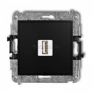 Ładowarka USB Typ A, 5V, 1A, Max 5W, bez plakietki opisowej Czarny Mat Karlik Icon - Widok z przodu