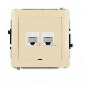 Gniazdo komputerowe podwójne 2x RJ45 kat.6 bez plakietki opisowej, 8 stykowe Beżowy Karlik Deco - Widok z przodu