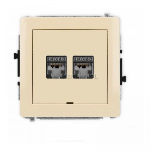 Gniazdo komputerowe podwójne 2x RJ45 kat.6 bez plakietki opisowej, ekranowane, 8 stykowe Beżowy Karlik Deco - Widok z przodu