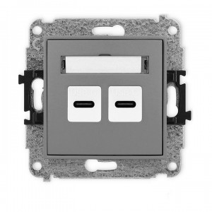 Ładowarka 2xUSB Typ C+C, 5V, Max 20W Szary Mat Karlik Mini - Widok z przodu