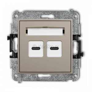 60MGUSB-8 Gniazdo 2xUSB Typu C-C Taupe Karlik Mini - Widok z przodu