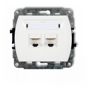 Gniazdo komputerowe podwójne 2x RJ45 kat.5e, 8 stykowe Biały Karlik Trend - Widok z przodu